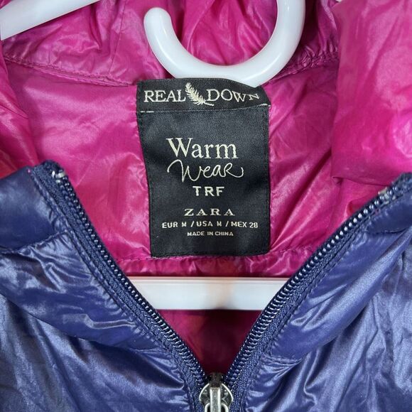 Zara TRF Warm Wear Ultralight Down Full Zip Deep Blue Hoodie Womens Size Medium - Picture 2 of 12